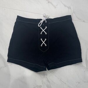 SOLID & STRIPED Black High Waist Lace-Up Shorts